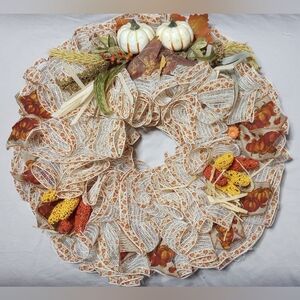 Autumn Harvest Wreath with Pumpkins and Leaves